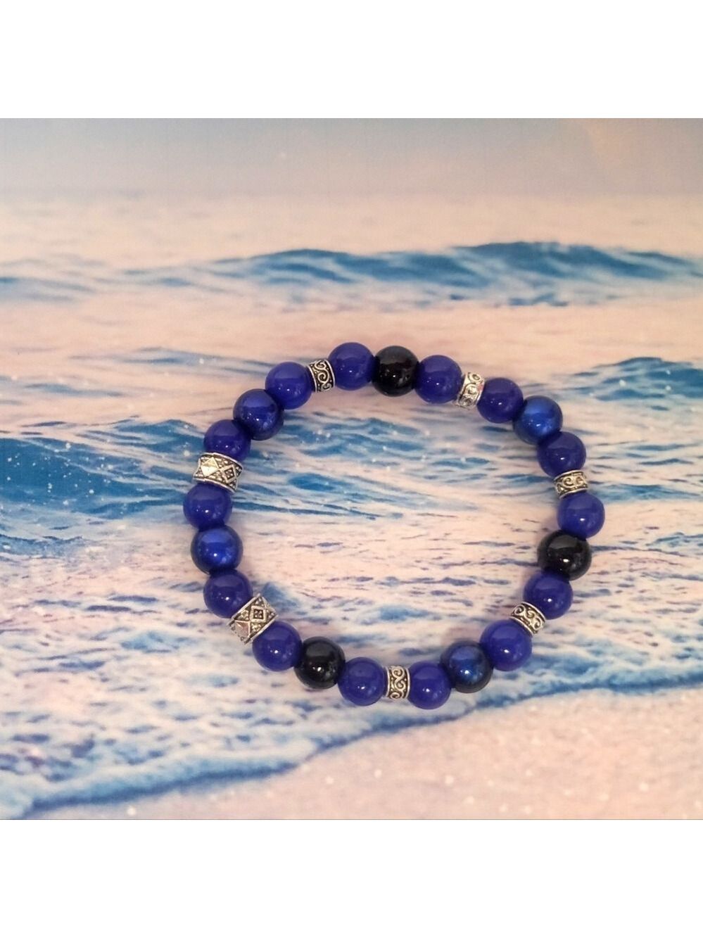 Crystal Cat's Eye Glass Beaded Bracelet 7 Inch